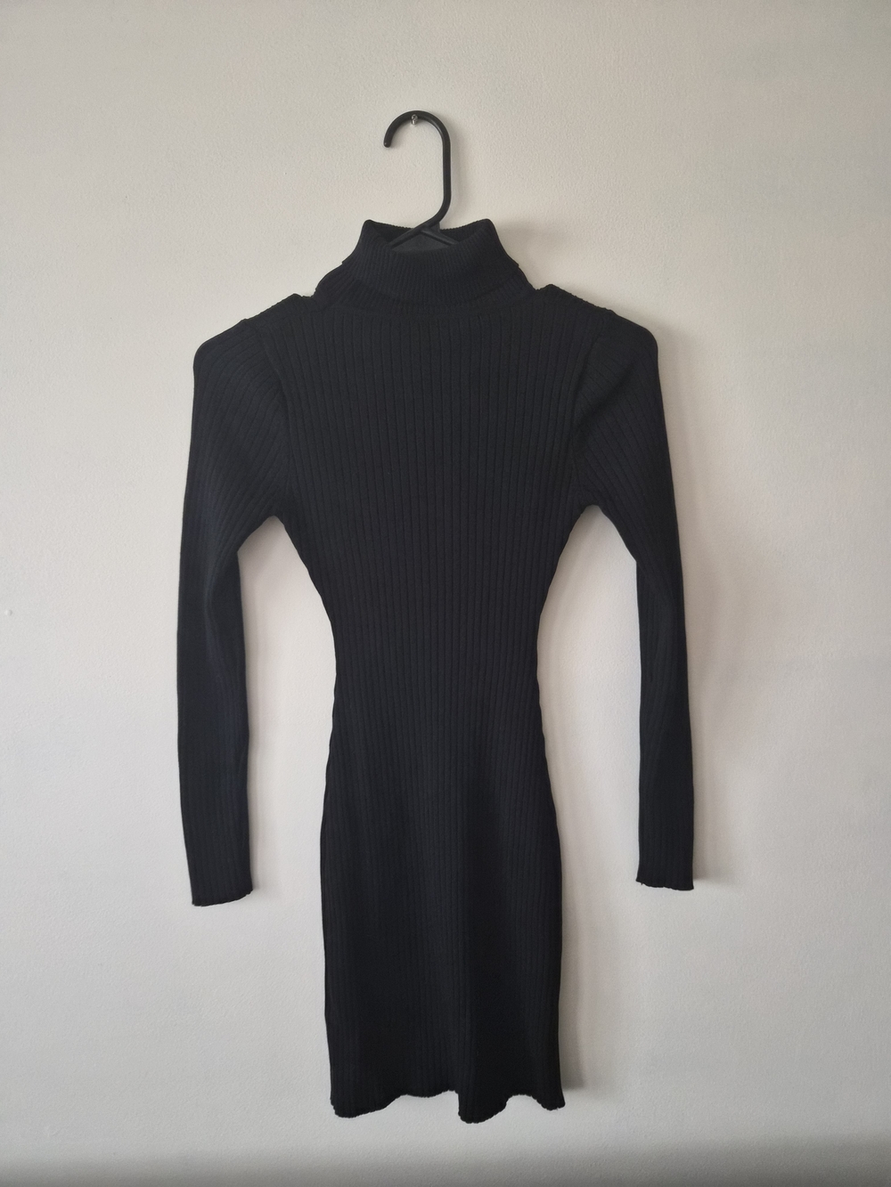 Black Ribbed Turtleneck Bodycon Dress